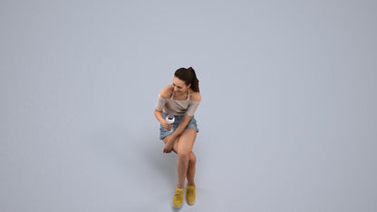 photogrammetry 3D woman casual sitting, realistic human model archviz FBX, back view render