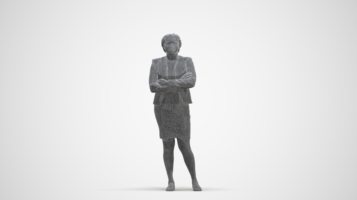 realistic 3D people woman business standing, render-ready for V-Ray and Corona, FBX OBJ, three-quarter front view render