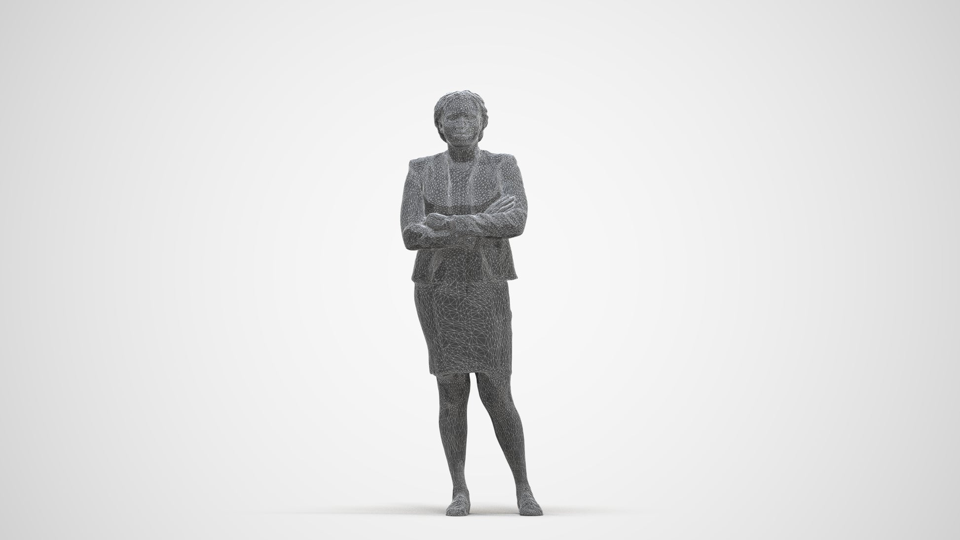 realistic 3D people woman business standing, render-ready for V-Ray and Corona, FBX OBJ, three-quarter front view render