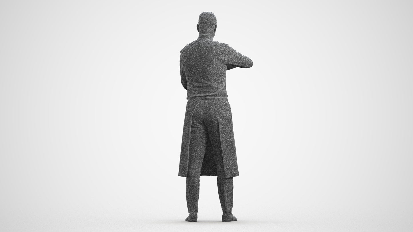 3D scanned man hospitality, photorealistic archviz people for Enscape and SketchUp, wireframe front view