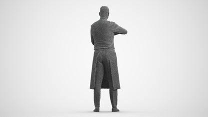 3D scanned man hospitality, photorealistic archviz people for Enscape and SketchUp, wireframe front view