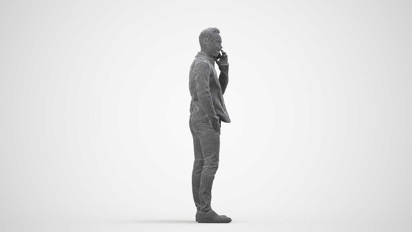 photogrammetry 3D man business standing, realistic human model archviz FBX, wireframe side view