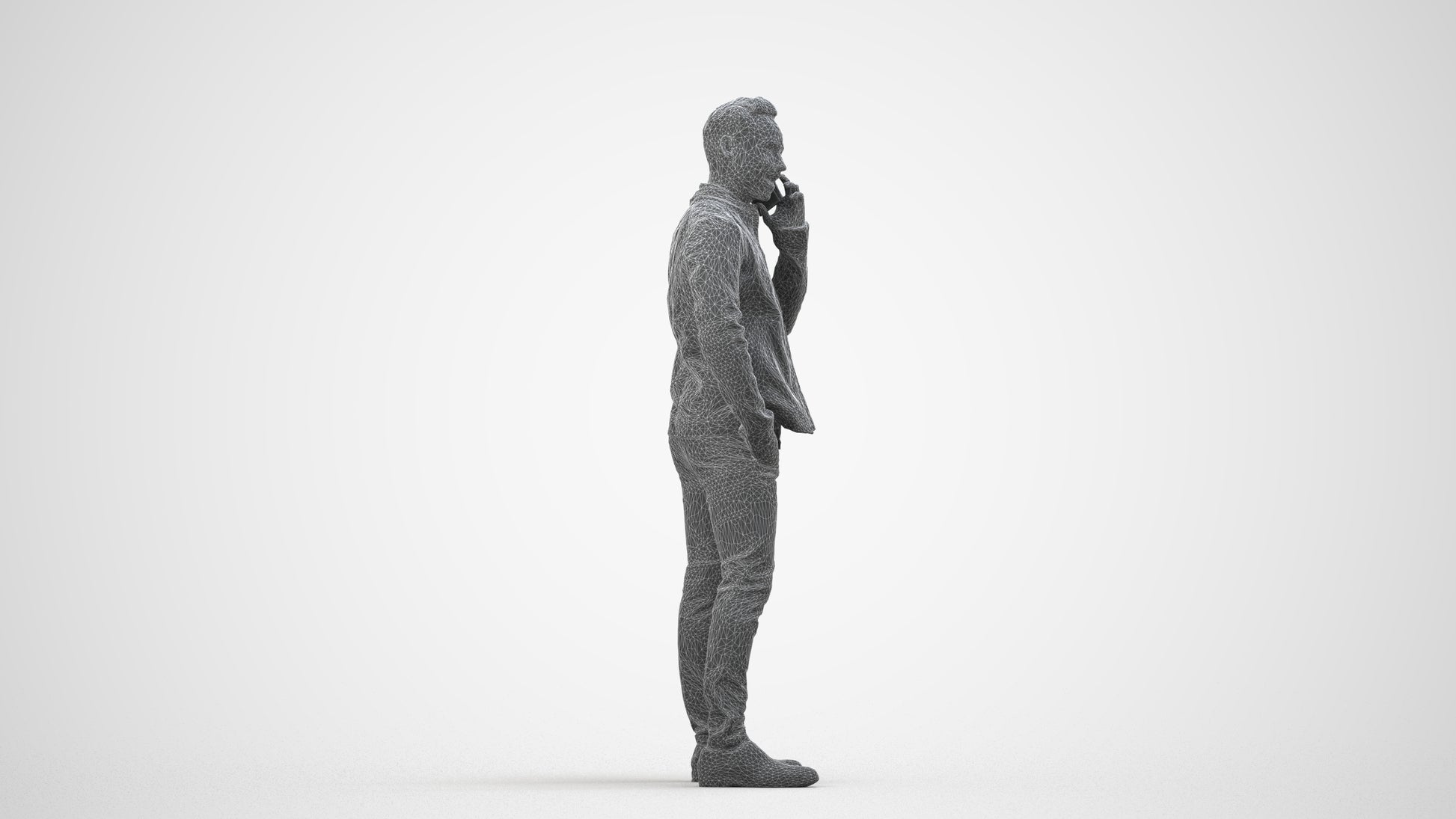 photogrammetry 3D man business standing, realistic human model archviz FBX, wireframe side view