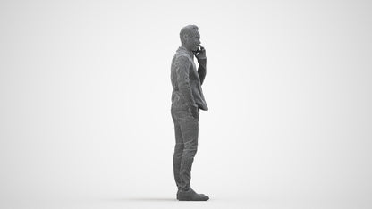 photogrammetry 3D man business standing, realistic human model archviz FBX, wireframe side view