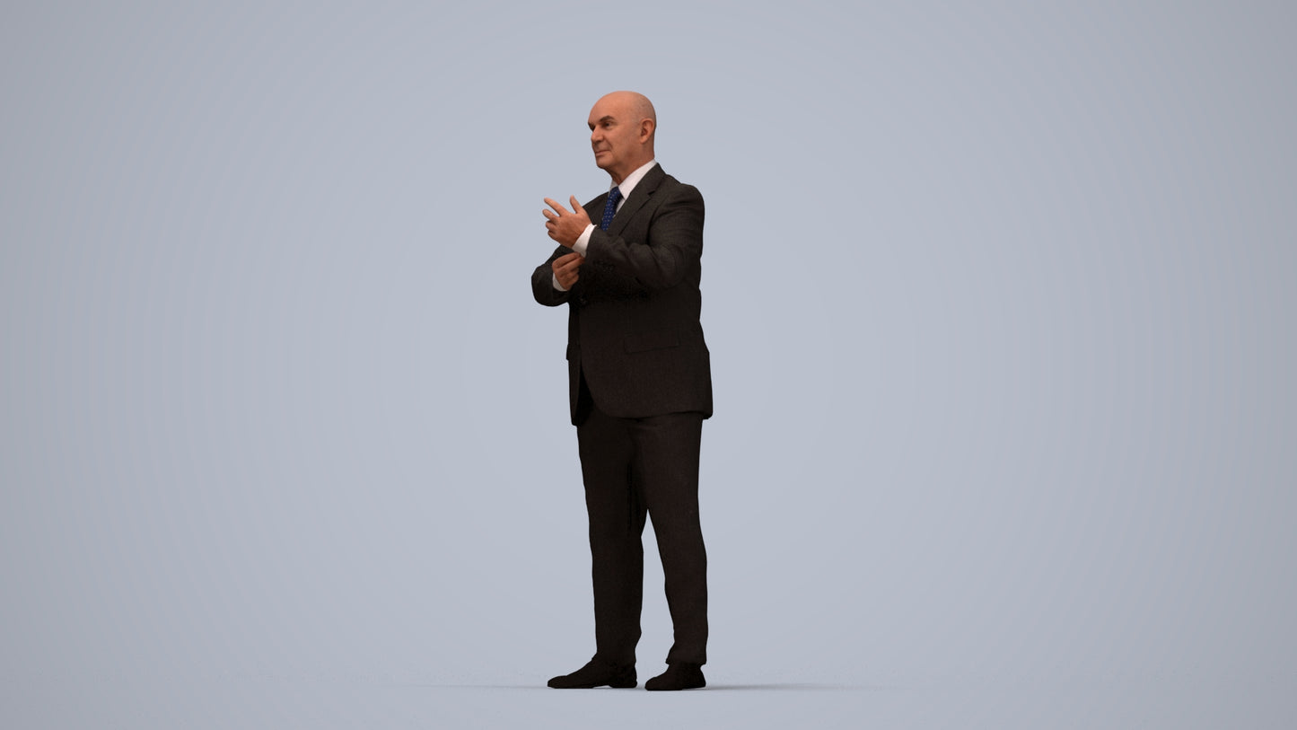 scanned 3D senior man business, photogrammetry people for Enscape and V-Ray, top-down view render