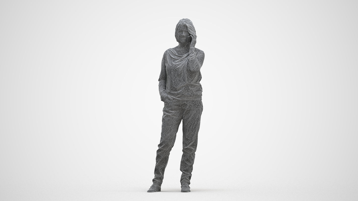 realistic 3D woman casual standing, scanned archviz people for Blender and 3ds Max, three-quarter front view render