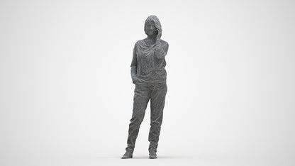 realistic 3D woman casual standing, scanned archviz people for Blender and 3ds Max, three-quarter front view render