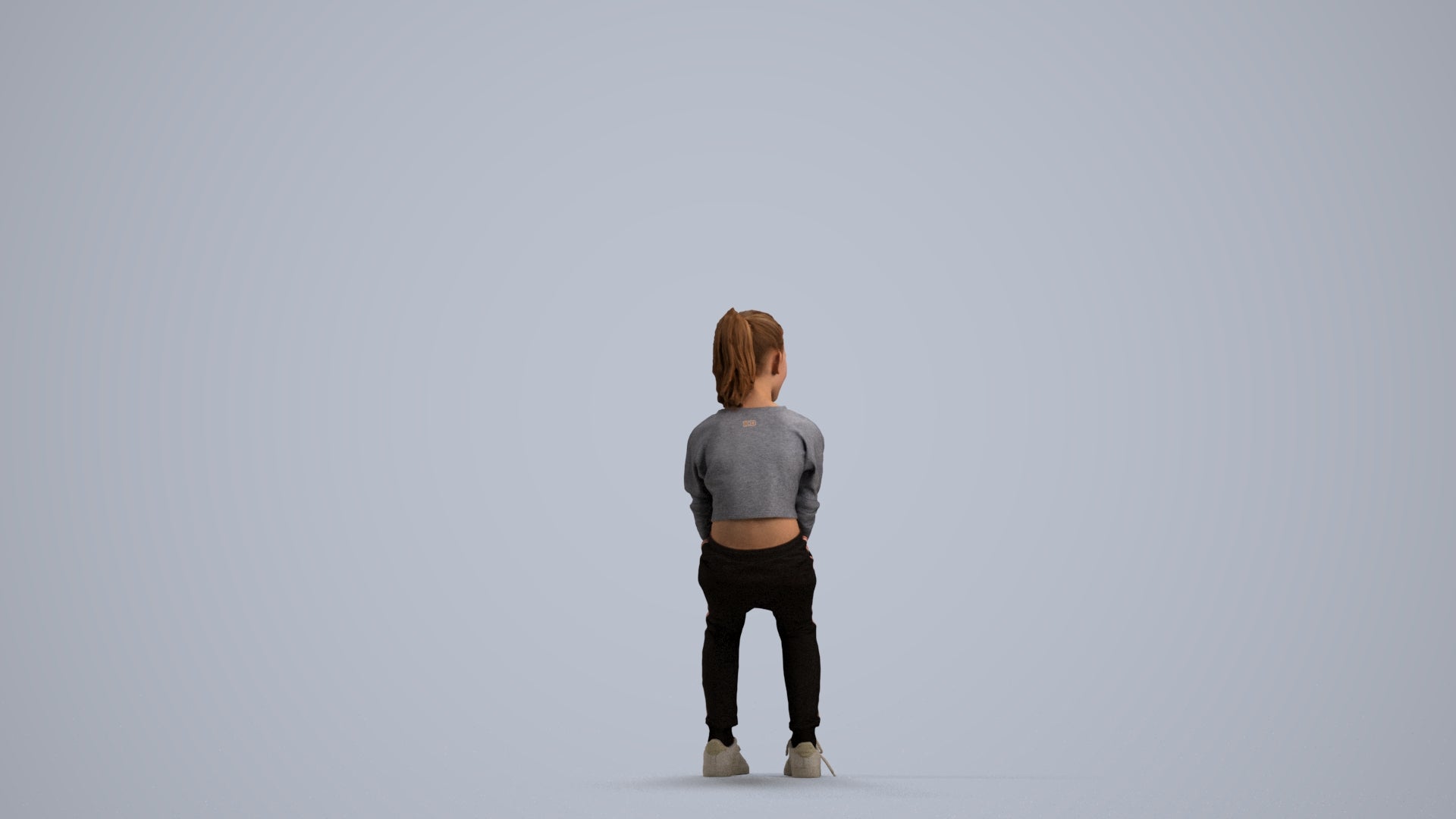 3D human model girl casual kids, photogrammetry scanned person for archviz, front view render