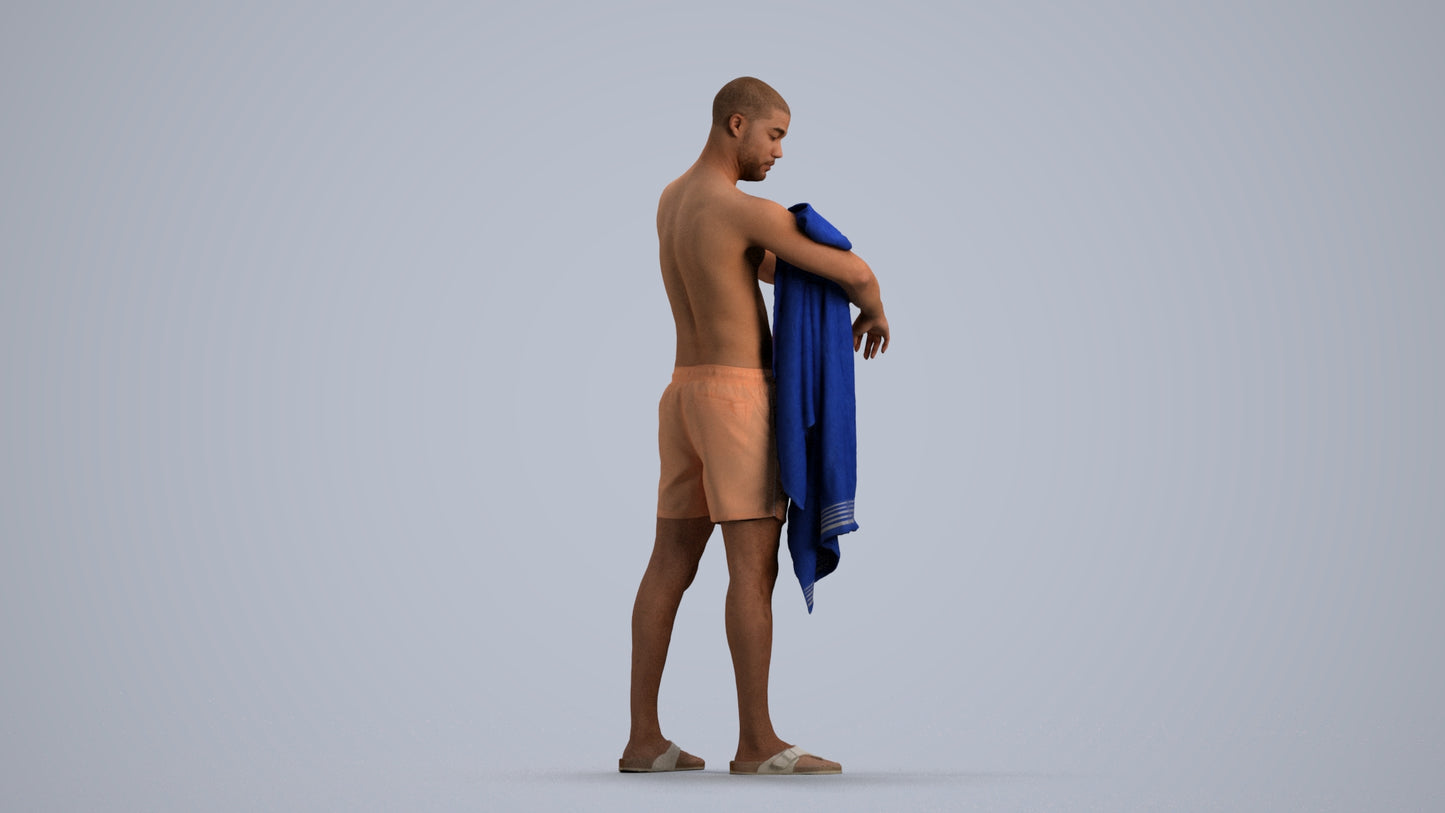 3D people model man pool, scanned human for 3ds Max rendering, front view render