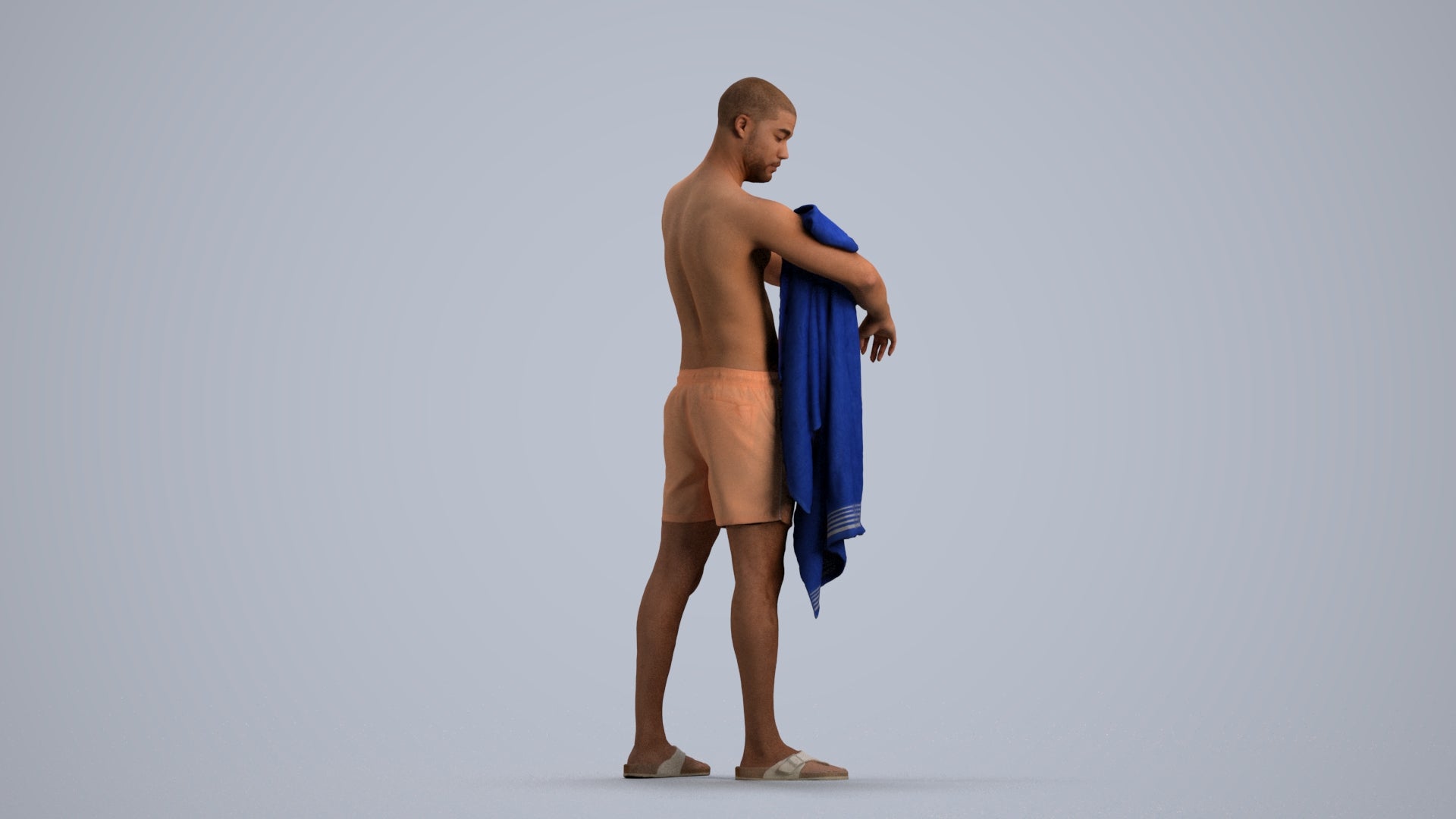 3D people model man pool, scanned human for 3ds Max rendering, front view render