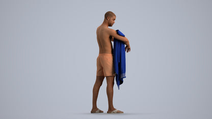 3D people model man pool, scanned human for 3ds Max rendering, front view render