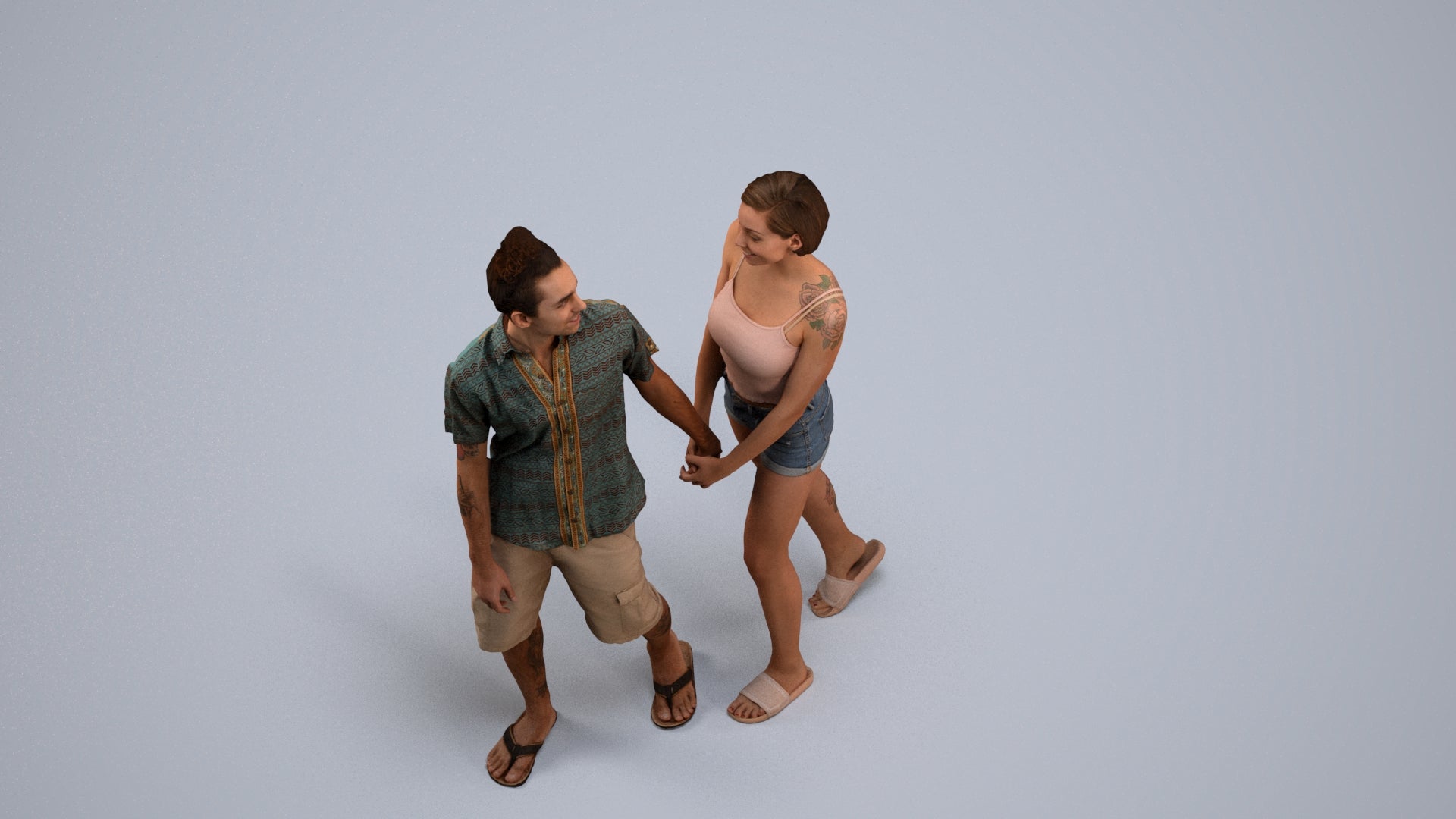 3D people model woman couple, scanned human for 3ds Max rendering, back view render
