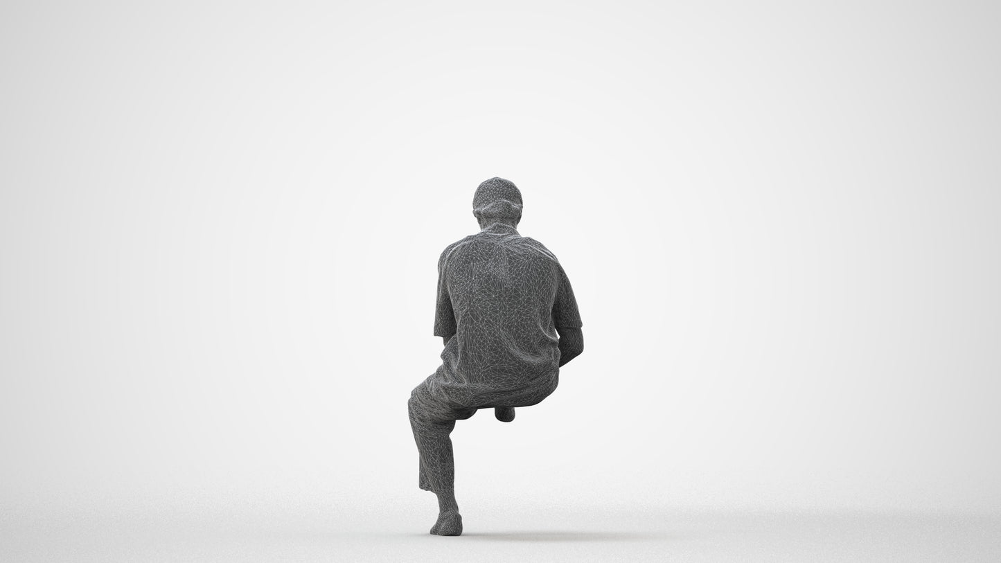 3D scanned man sitting casual, photorealistic archviz people for Enscape and SketchUp, square thumbnail