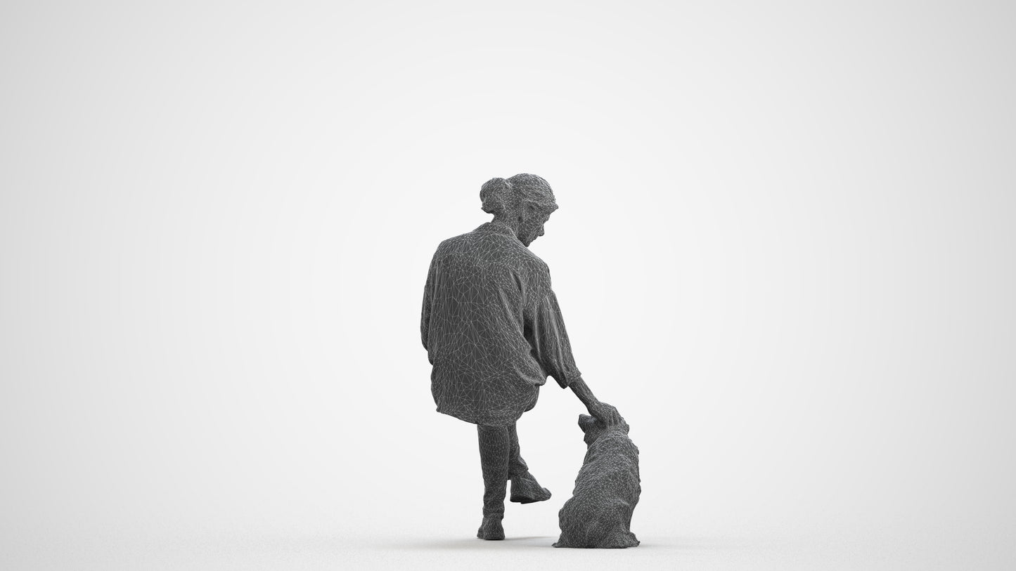 realistic 3D people woman casual sitting, render-ready for V-Ray and Corona, FBX OBJ, wireframe front view