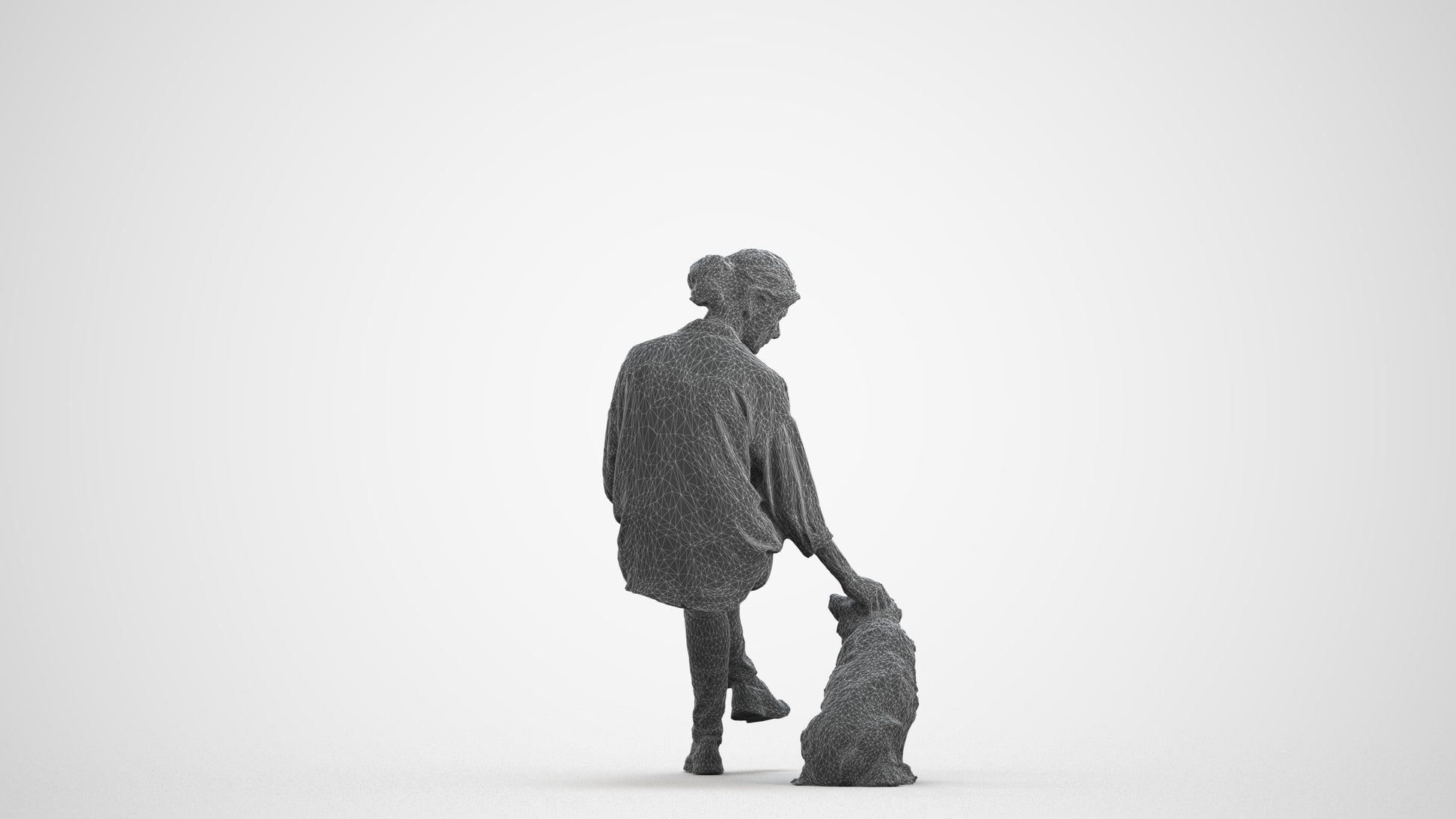 realistic 3D people woman casual sitting, render-ready for V-Ray and Corona, FBX OBJ, wireframe front view