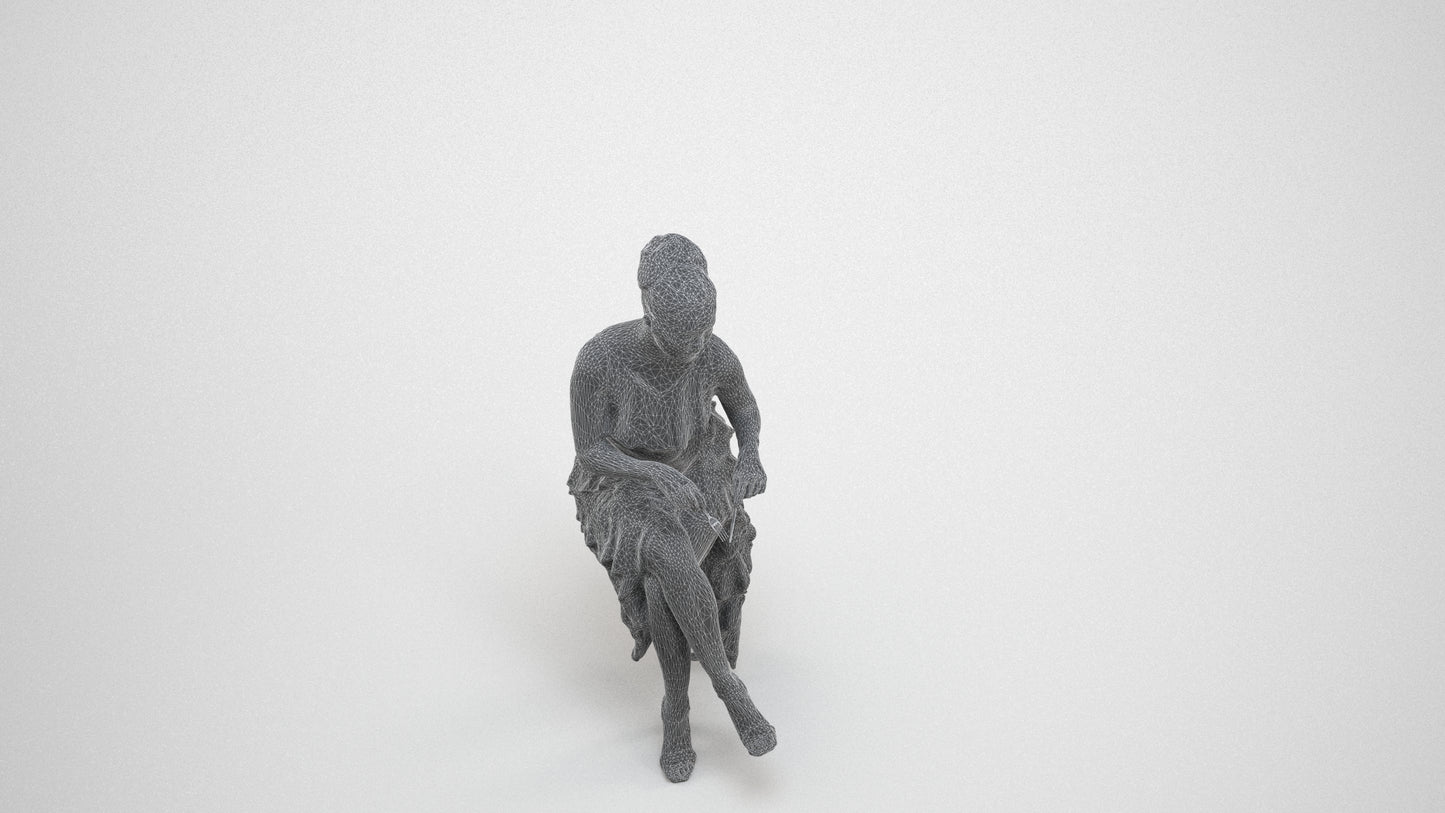 photogrammetry 3D woman formal formalaffairs, realistic human model archviz FBX, wireframe three-quarter view