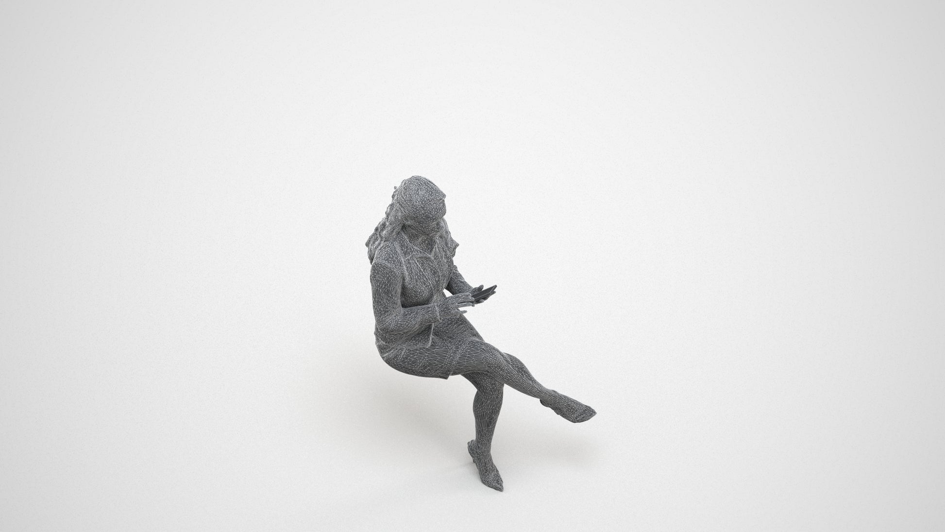 realistic 3D woman business, scanned archviz people for Blender and 3ds Max, wireframe three-quarter view