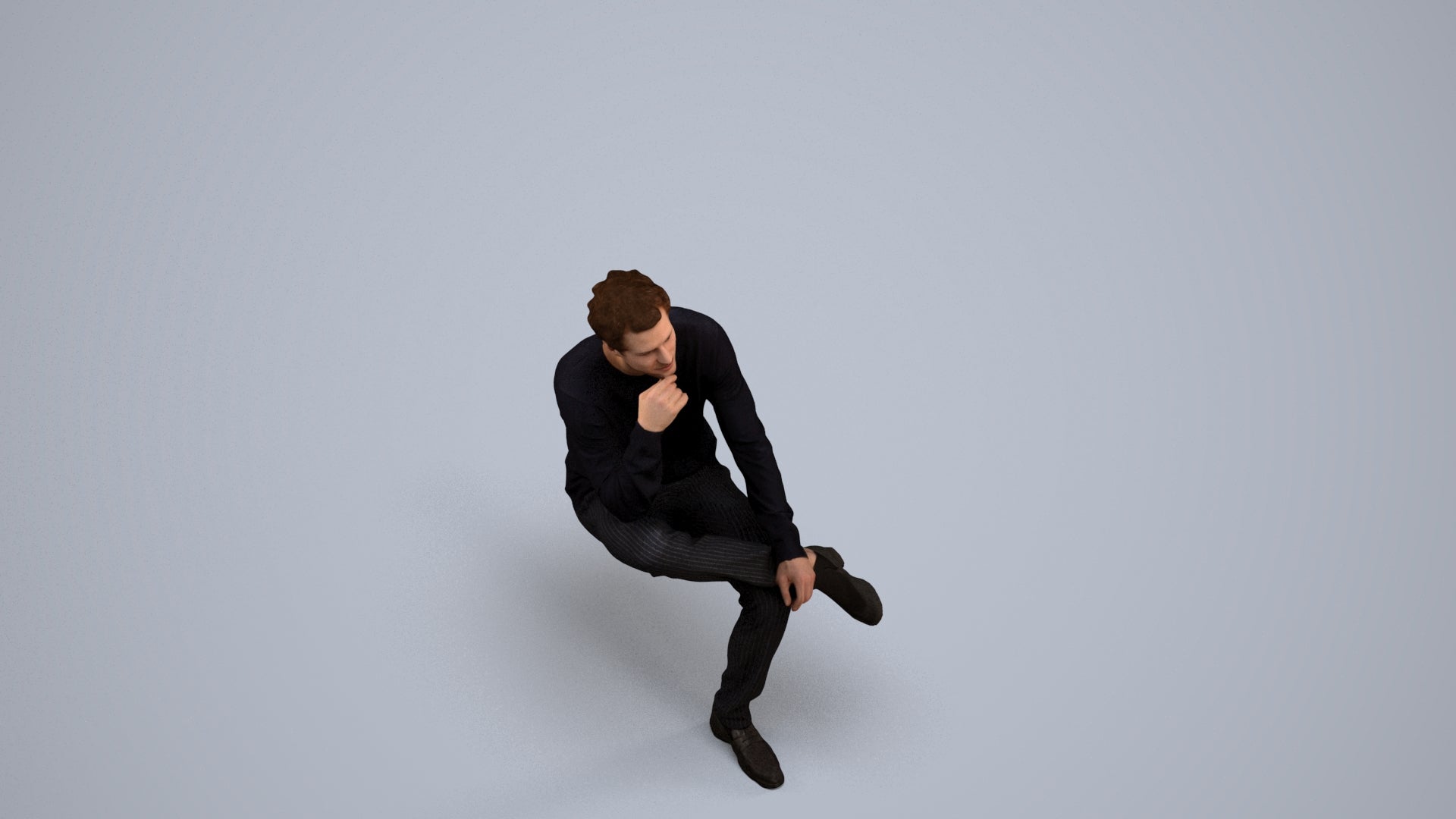 3D people model man casual sitting, scanned human for 3ds Max rendering, back view render