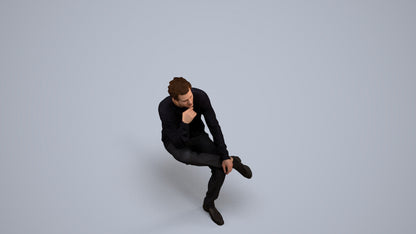 3D people model man casual sitting, scanned human for 3ds Max rendering, back view render