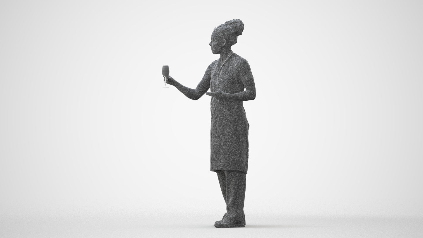 photogrammetry 3D woman hospitality, realistic human model archviz FBX, square thumbnail