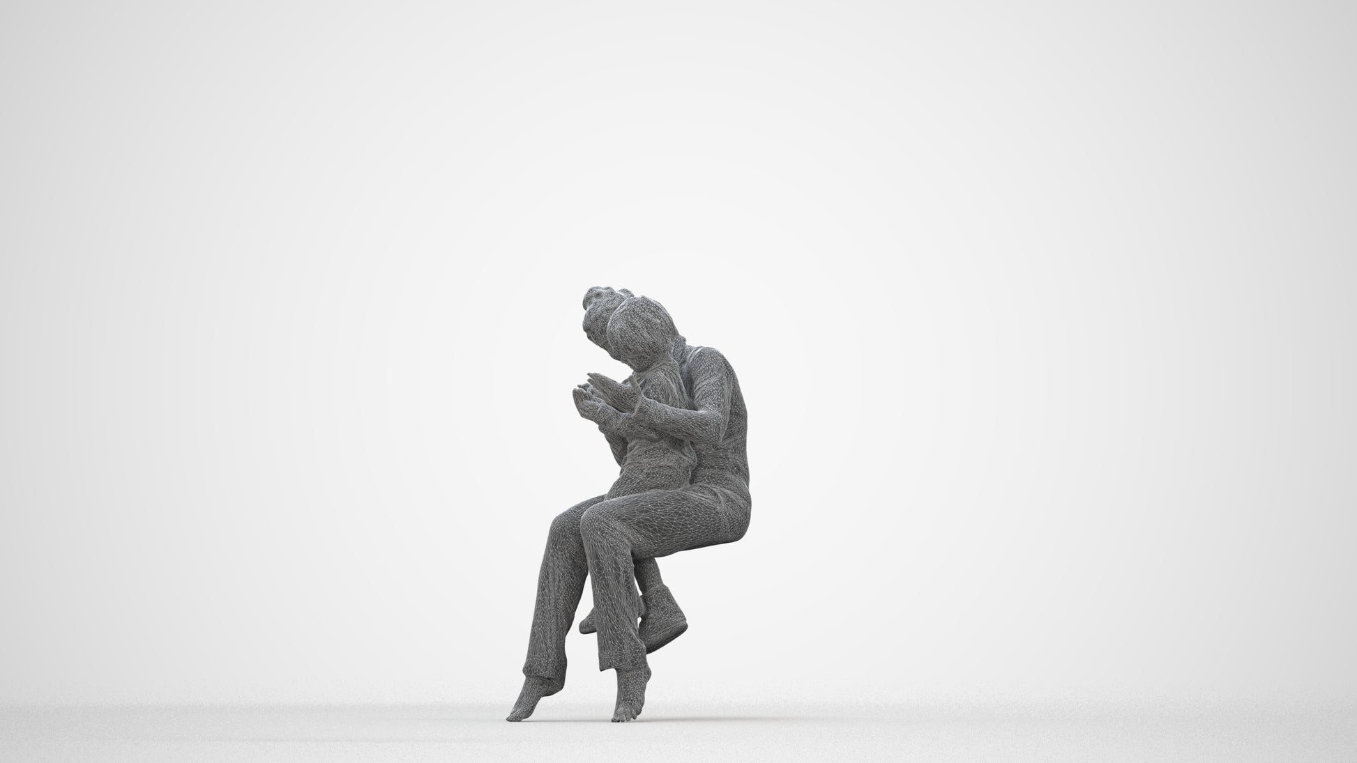 realistic 3D human girl kids, archviz people FBX OBJ for Blender, wireframe back view