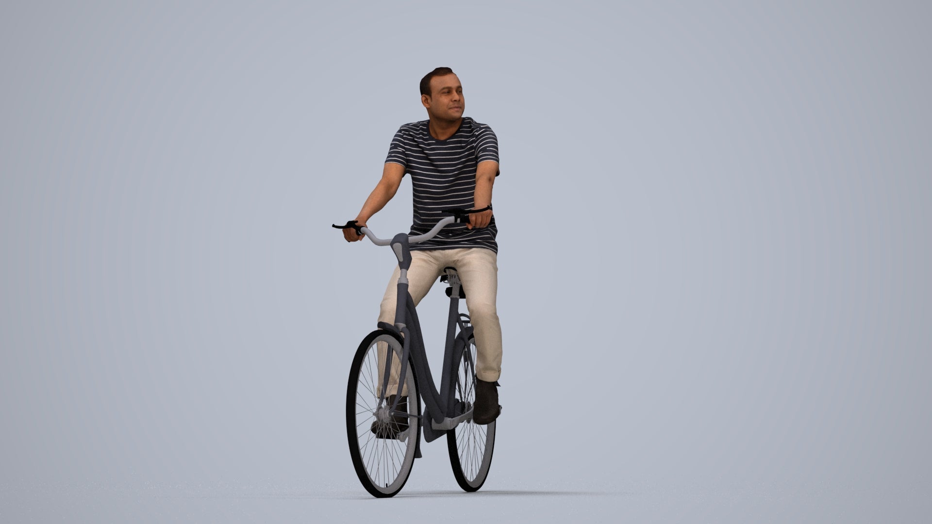 scanned 3D man casual cycling, photogrammetry people for Enscape and V-Ray, top-down view render