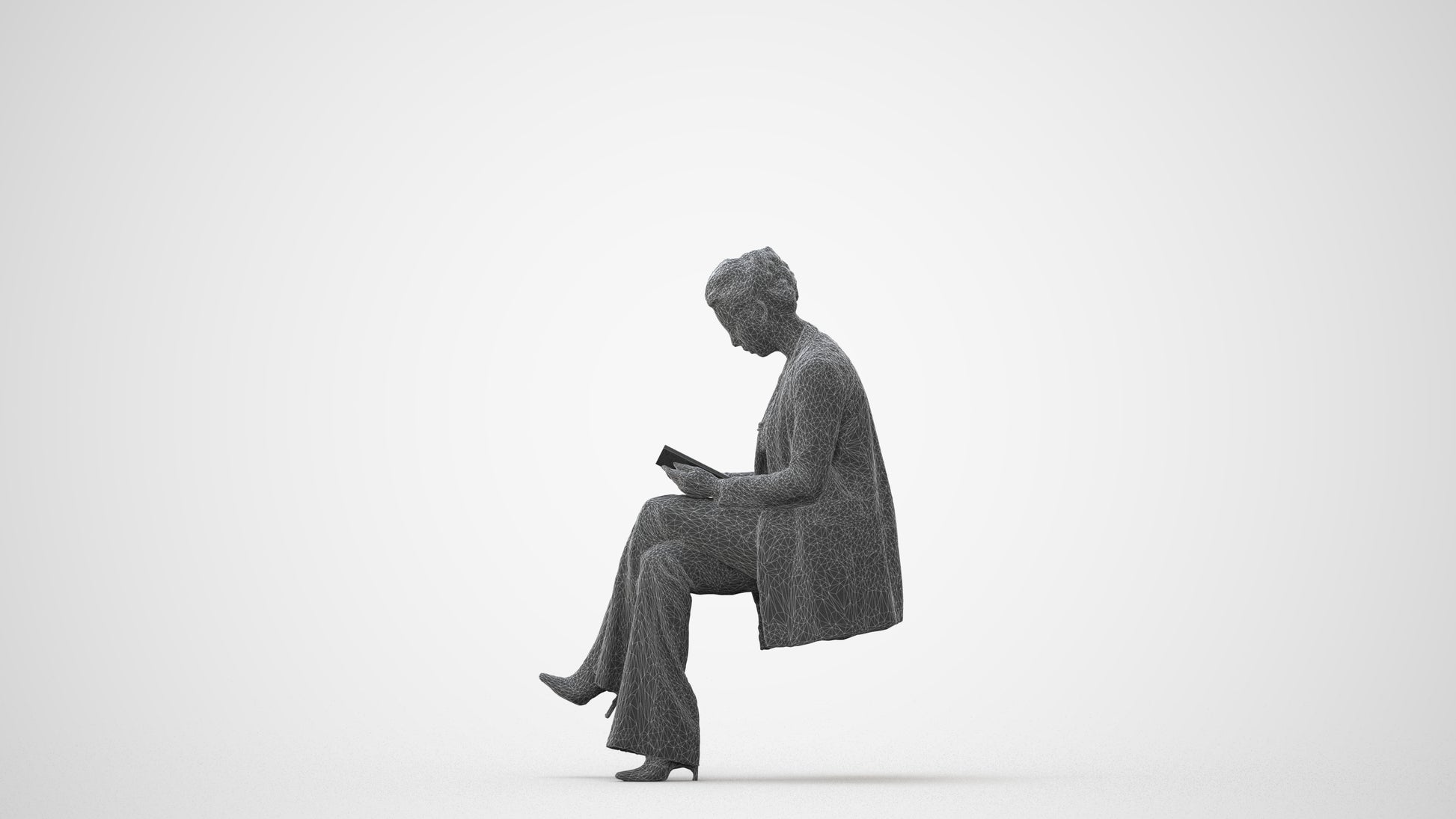 realistic 3D woman business sitting, scanned archviz people for Blender and 3ds Max, square thumbnail