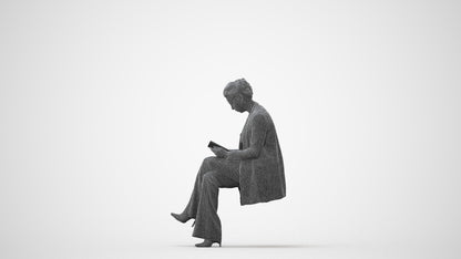 realistic 3D woman business sitting, scanned archviz people for Blender and 3ds Max, square thumbnail