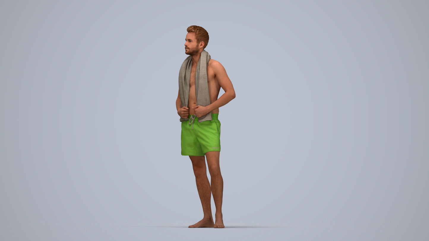 realistic 3D man sport pool, scanned archviz people for Blender and 3ds Max, top-down view render
