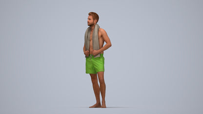 realistic 3D man sport pool, scanned archviz people for Blender and 3ds Max, top-down view render