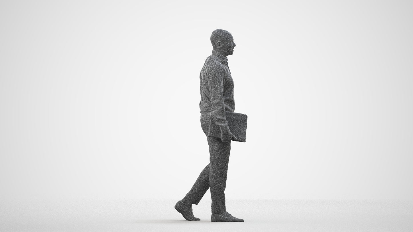 3D scanned man business, photorealistic archviz people for Enscape and SketchUp, wireframe side view
