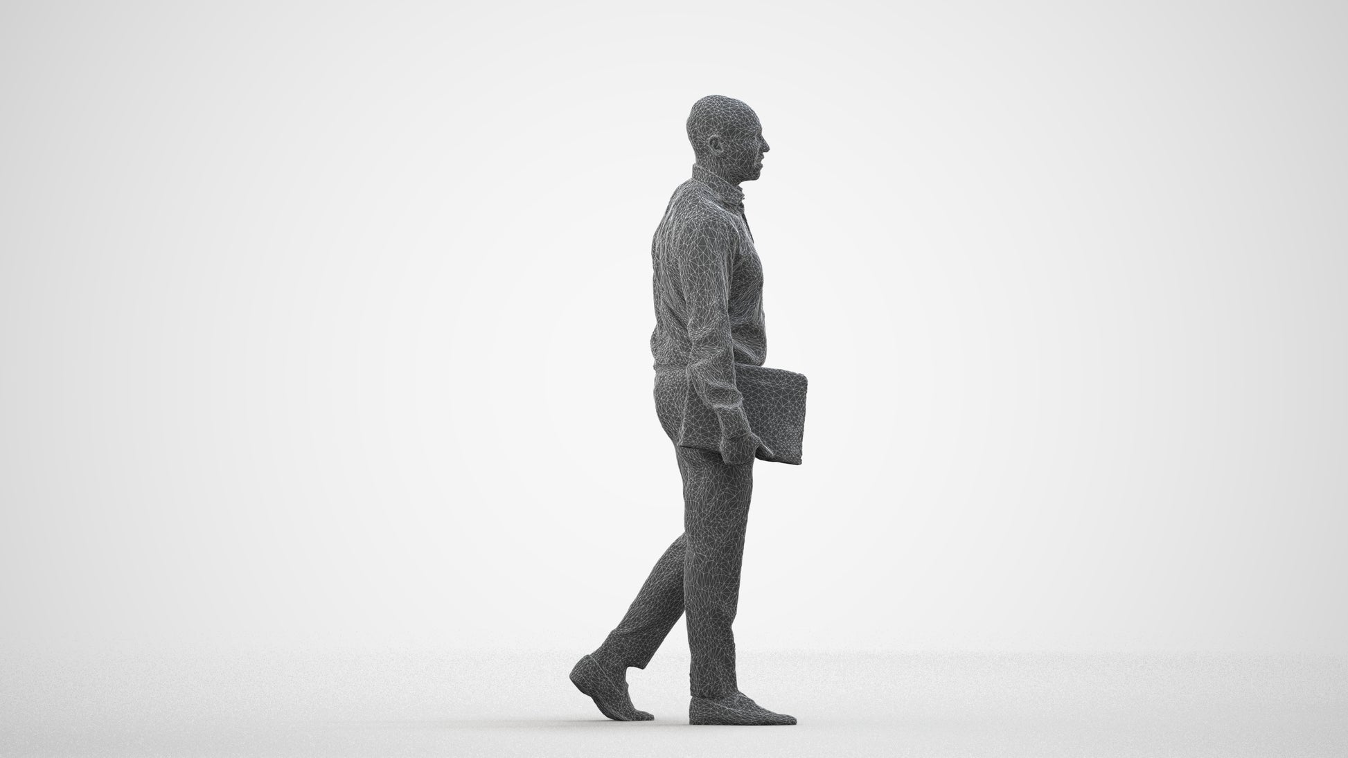 3D scanned man business, photorealistic archviz people for Enscape and SketchUp, wireframe side view