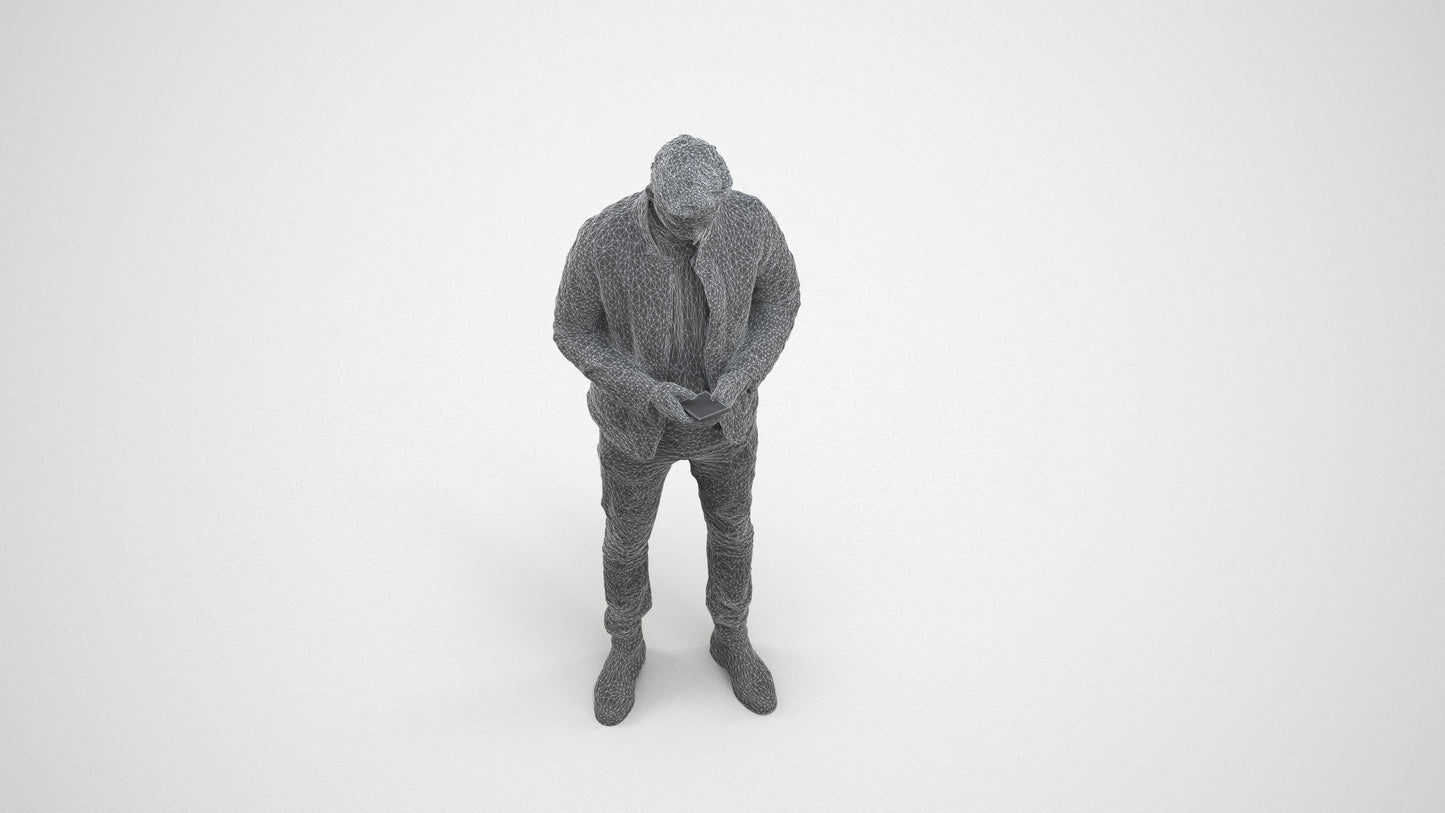 realistic 3D people man casual standing, render-ready for V-Ray and Corona, FBX OBJ, wireframe three-quarter view