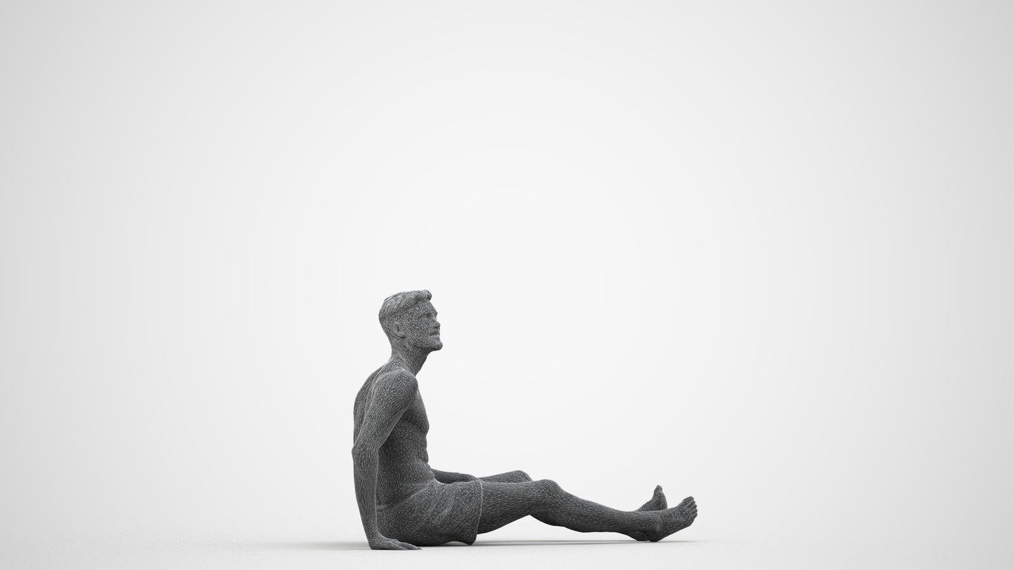 3D people model man pool, scanned human for 3ds Max rendering, wireframe side view