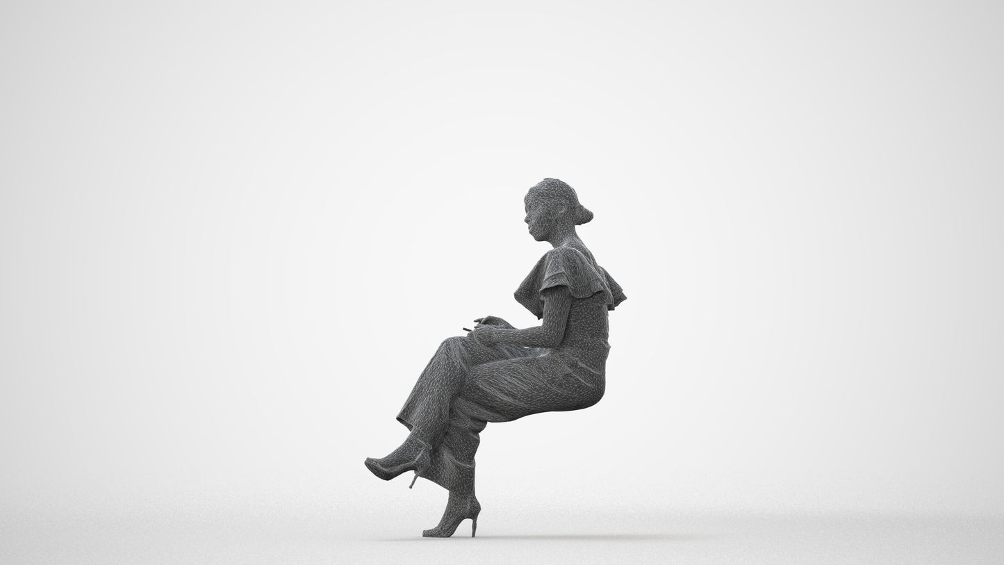 realistic 3D woman business sitting, scanned archviz people for Blender and 3ds Max, square thumbnail