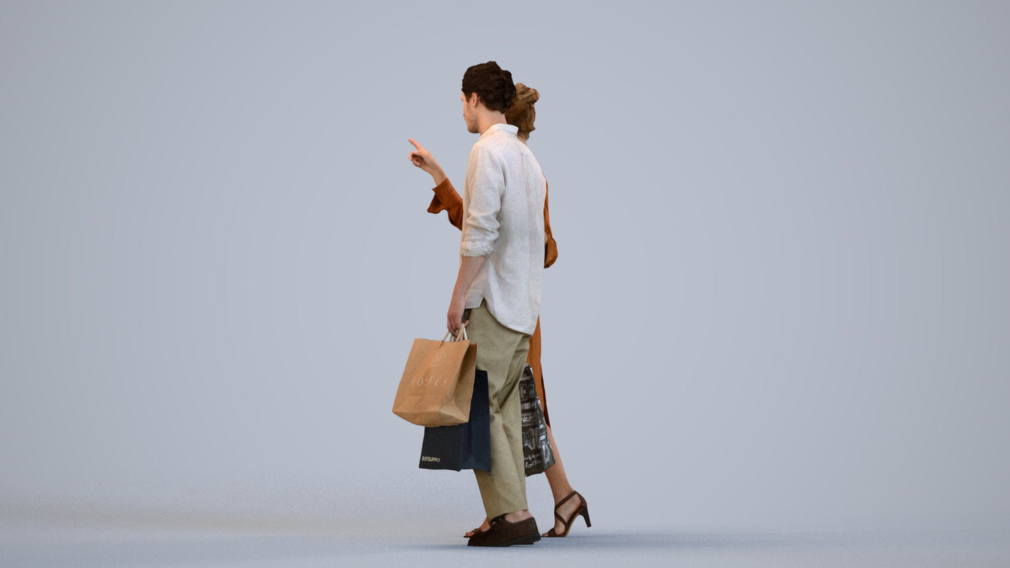 photogrammetry 3D man casual shopping, realistic human model archviz FBX, three-quarter view render