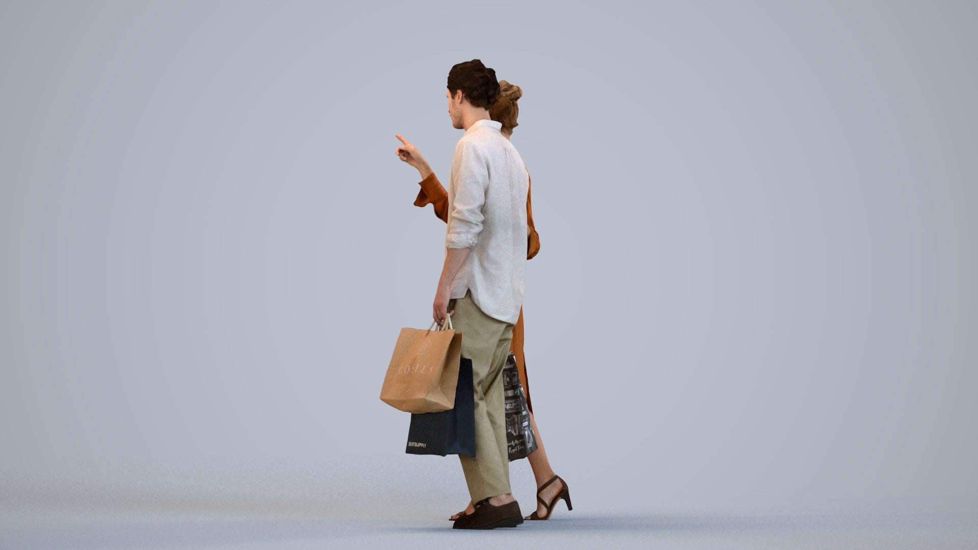 photogrammetry 3D man casual shopping, realistic human model archviz FBX, three-quarter view render