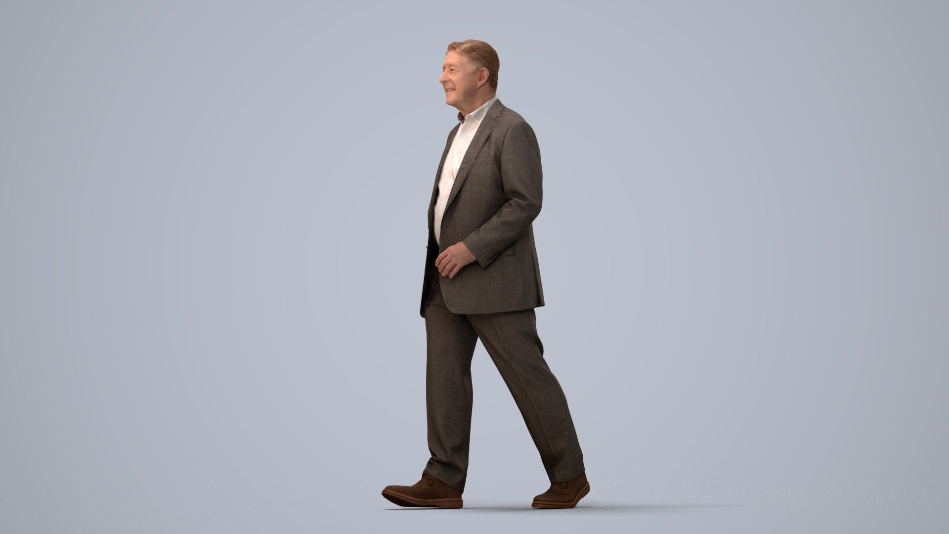 realistic 3D senior man business standing, scanned archviz people for Blender and 3ds Max, three-quarter view render