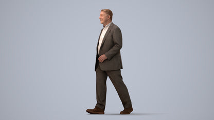 realistic 3D senior man business standing, scanned archviz people for Blender and 3ds Max, three-quarter view render