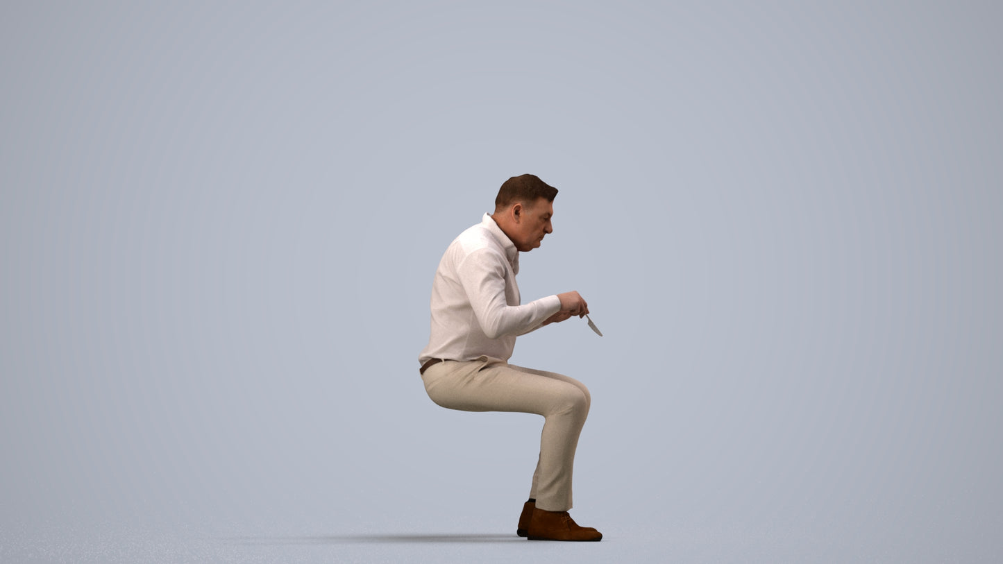 3D people model man casual business, scanned human for 3ds Max rendering, side view render