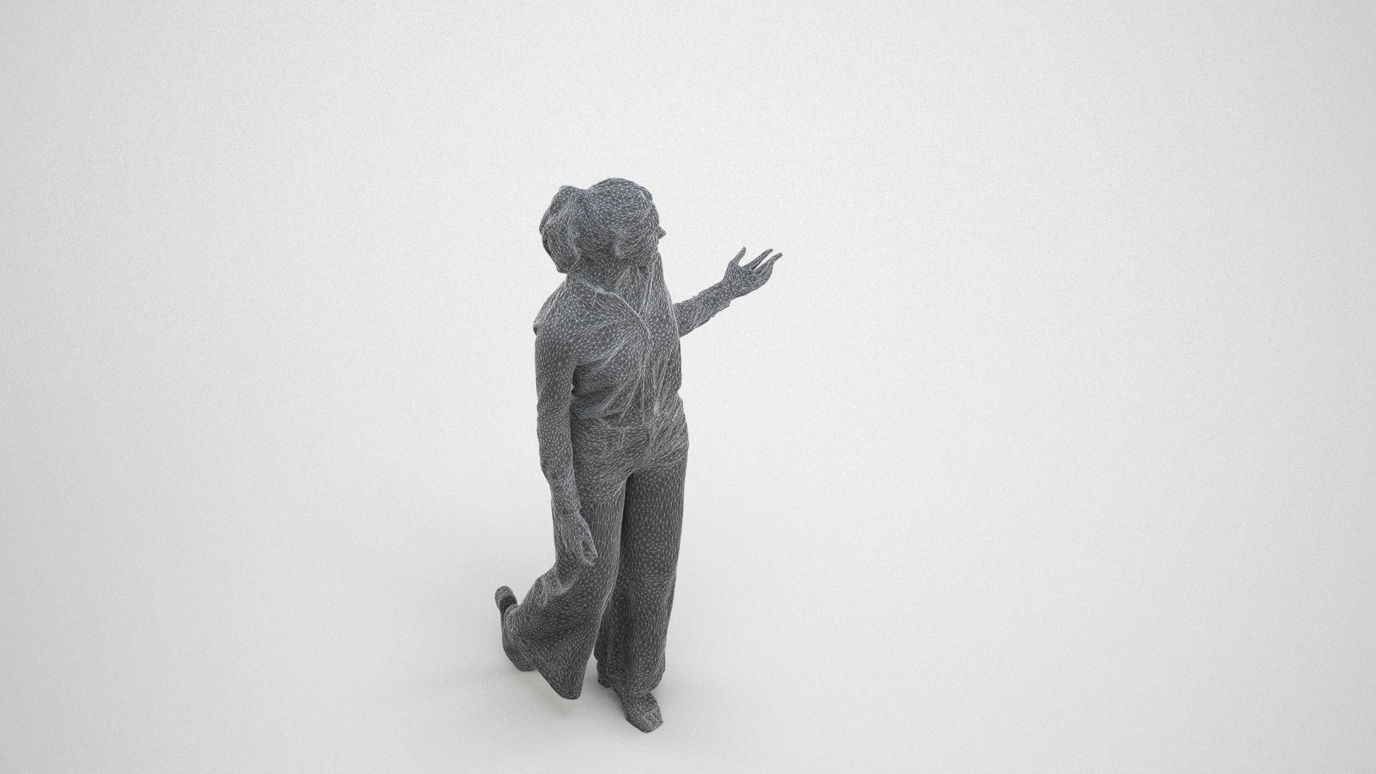 3D scanned woman walking casual, photorealistic archviz people for Enscape and SketchUp, wireframe three-quarter view