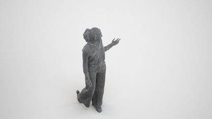3D scanned woman walking casual, photorealistic archviz people for Enscape and SketchUp, wireframe three-quarter view