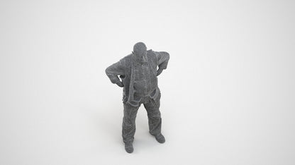 photogrammetry 3D senior man standing, realistic human model archviz FBX, wireframe three-quarter view