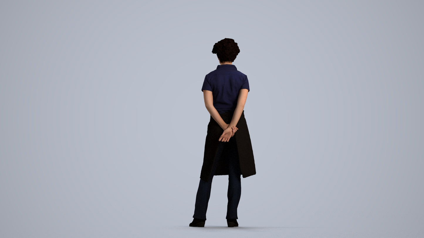 3D scanned woman standing, photorealistic archviz people for Enscape and SketchUp, front view render