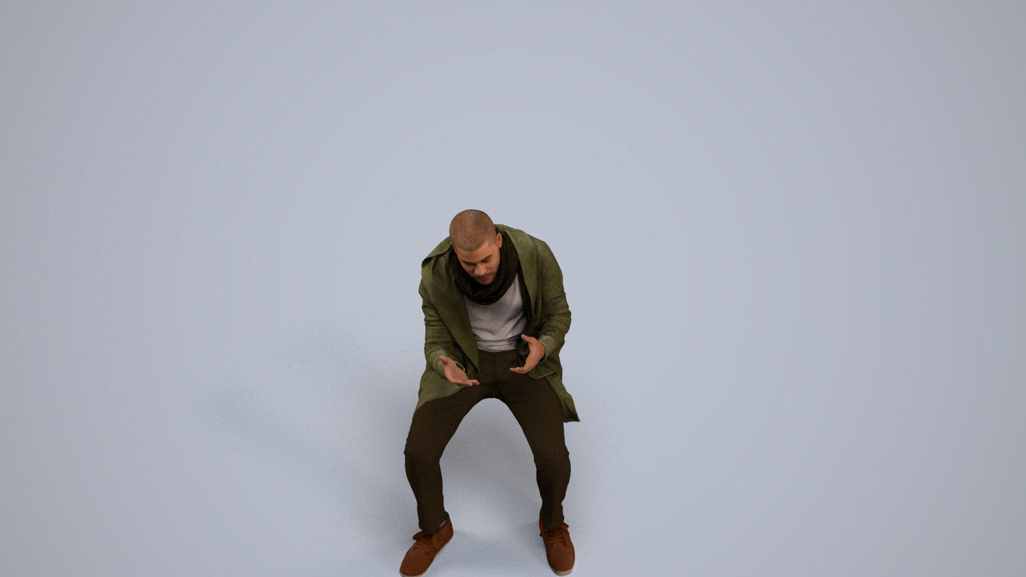 realistic 3D man casual pool, scanned archviz people for Blender and 3ds Max, back view render