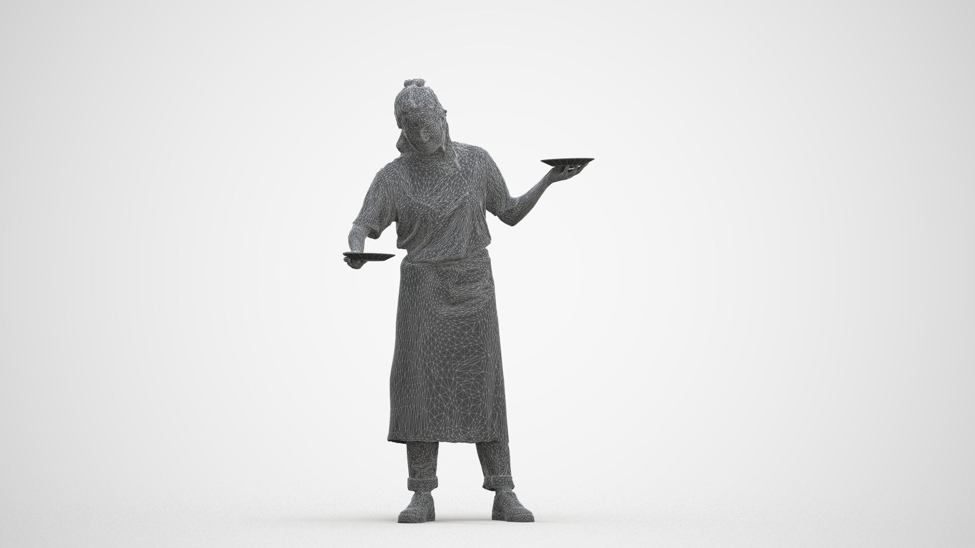 3D scanned woman hospitality, photorealistic archviz people for Enscape and SketchUp, three-quarter front view render
