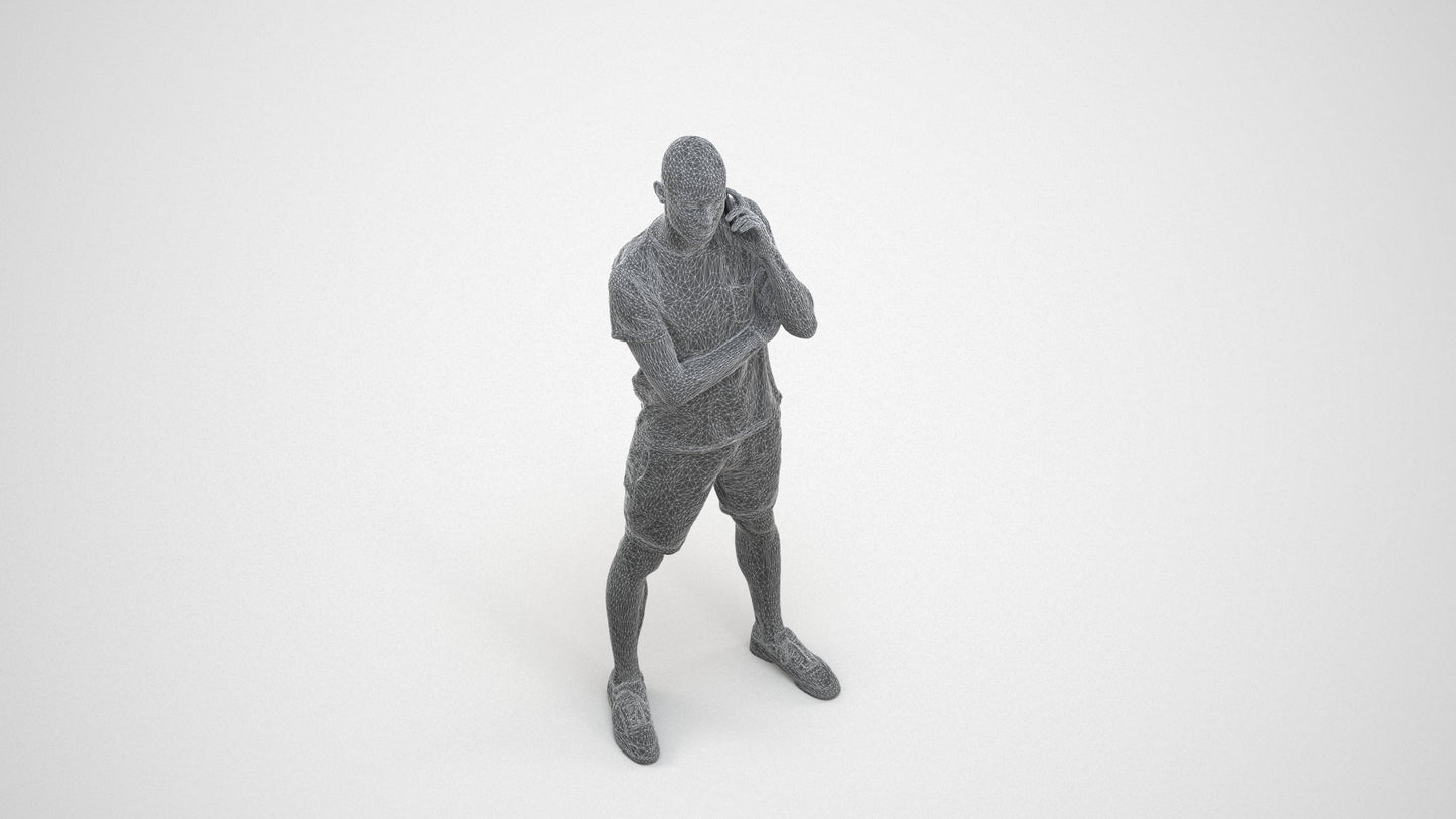 realistic 3D people man casual standing, render-ready for V-Ray and Corona, FBX OBJ, wireframe three-quarter view