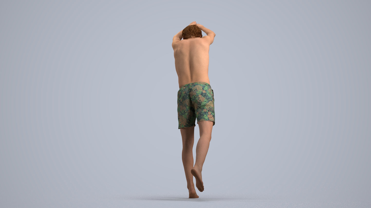 3D people model man pool, scanned human for 3ds Max rendering, front view render