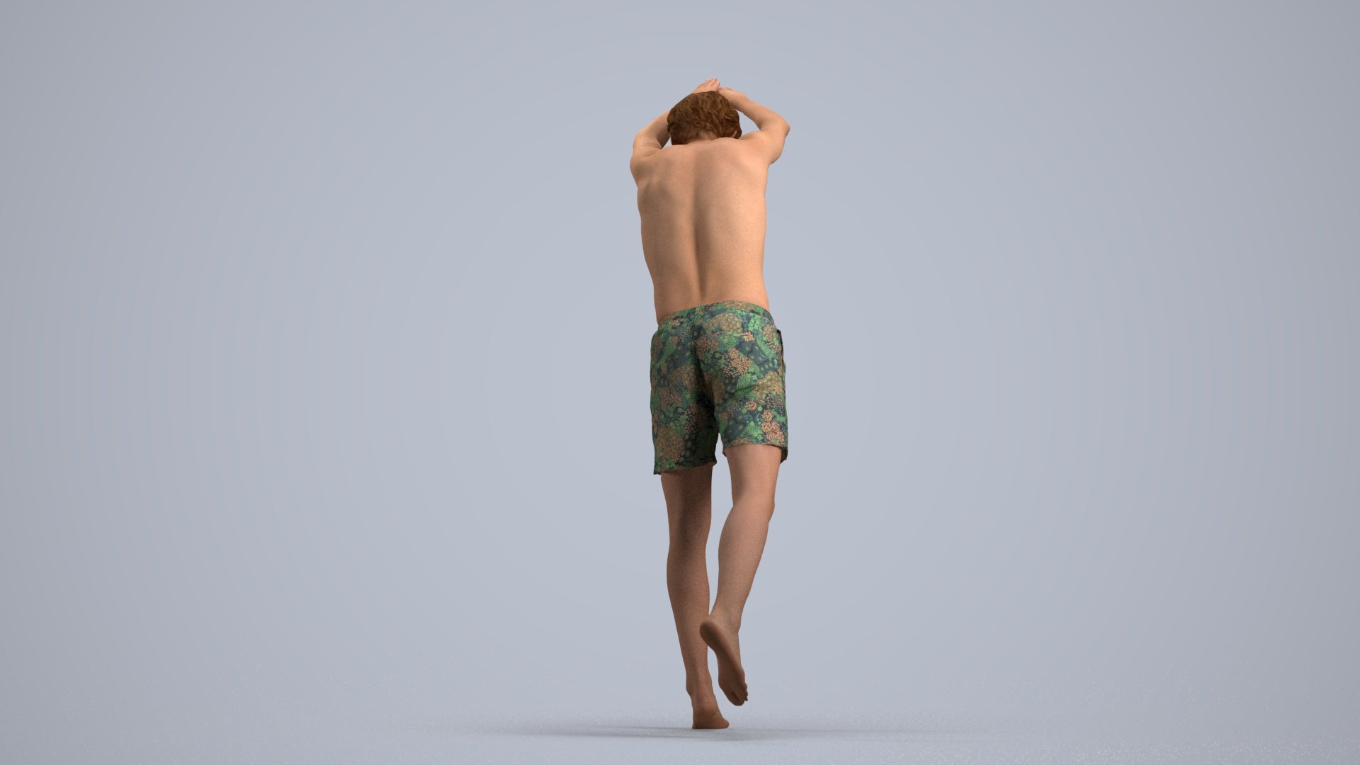 3D people model man pool, scanned human for 3ds Max rendering, front view render