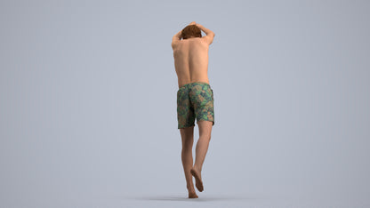 3D people model man pool, scanned human for 3ds Max rendering, front view render